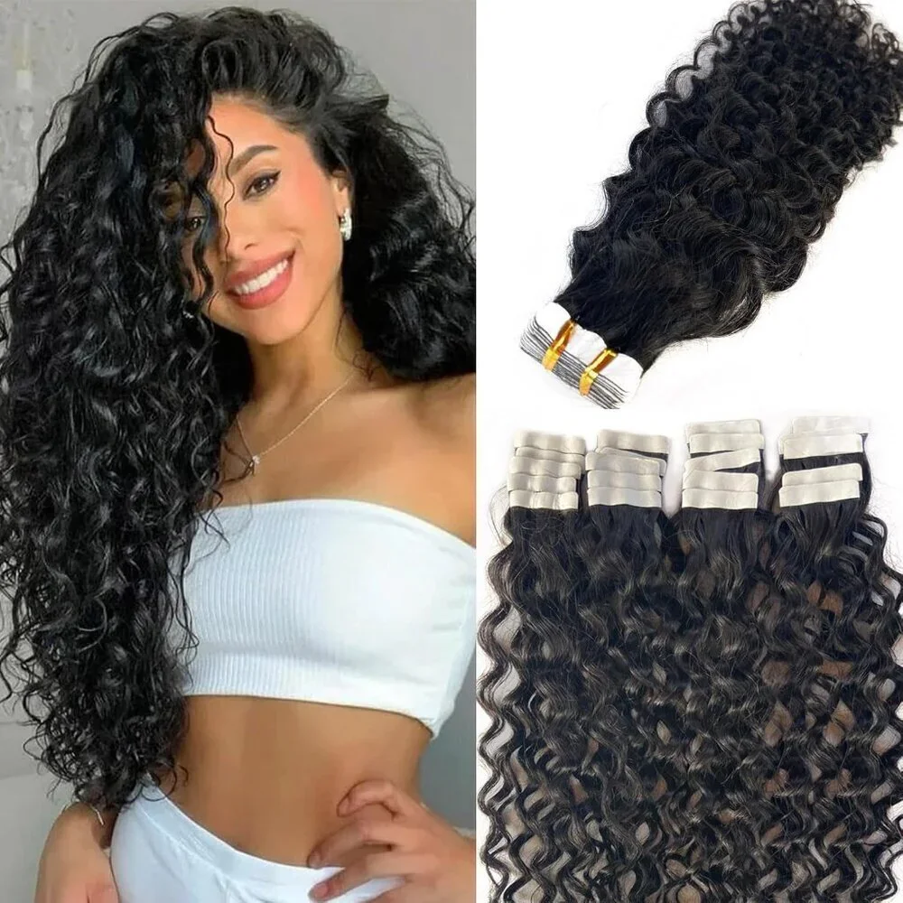 Water Wave Tape in Hair Extensions Human Hair